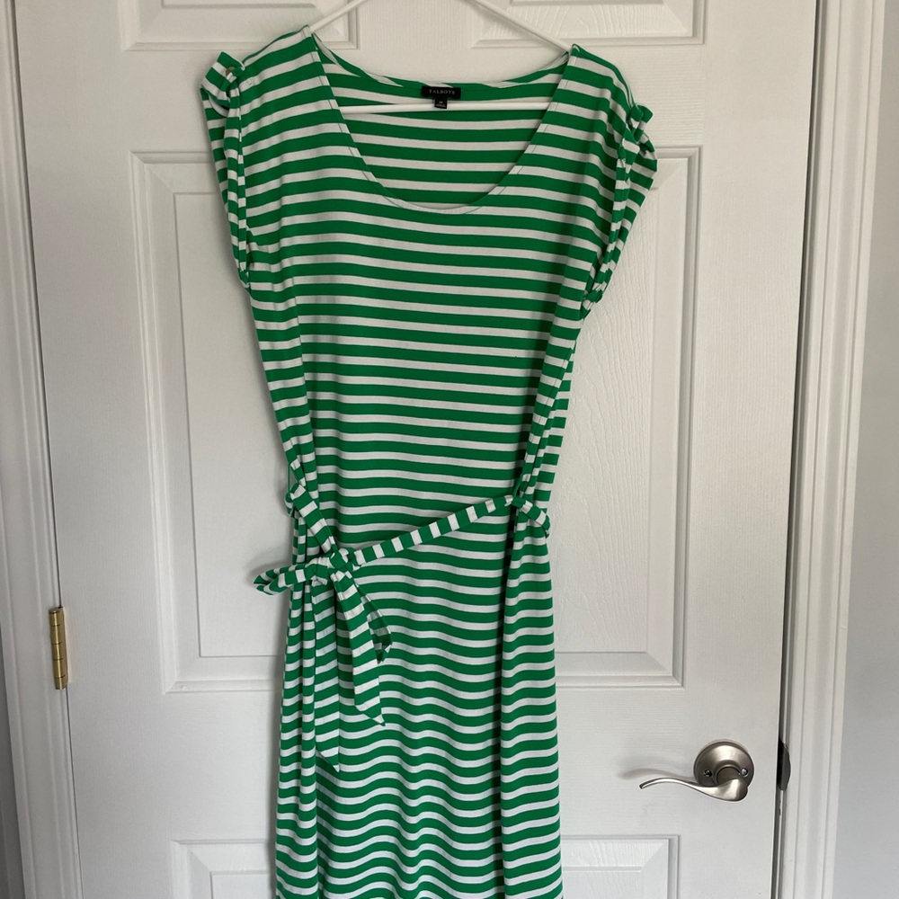 Talbots Green and White Striped Midi Dress